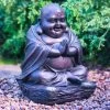 Happy Buddha With Solar Light -Magic Garden 307135 bronze buddha garden ornament daylight1