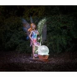 Solar Powered Garden Fairy With Wind Chime -Magic Garden 331455 garden fairy with solar crackle ball and windchime 2