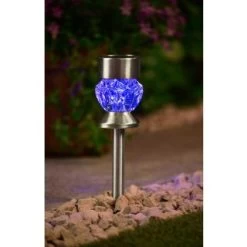 Crystal Top Glass Solar Post Light 4pk -Magic Garden 341965 4pk crystal top post light blue solar1
