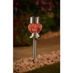Crystal Top Glass Solar Post Light 4pk -Magic Garden 341965 4pk crystal top post light red solar1