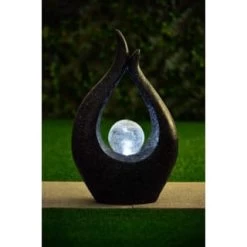 Garden Sculpture With Solar Crackle Ball -Magic Garden 353674 garden sculpture with solar crackle ball black
