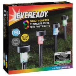 Eveready Solar Powered Post Lights 8pk - Colour Changing -Magic Garden 366416 8pk eveready soloar powered mini post lights colour changing