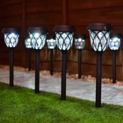 Solar Powered Windsor Black Post Lights - White 8pk