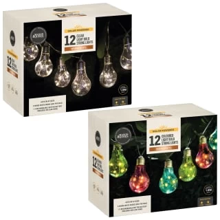 Solar Powered 12 Coloured Light Bulb String LED Lights - Warm White 5 Solar Powered 12 Coloured Light Bulb String LED Lights - Warm White - Image 3