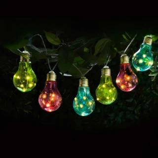 Solar Powered 12 Coloured Light Bulb String LED Lights - Warm White 3 Solar Powered 12 Coloured Light Bulb String LED Lights - Warm White