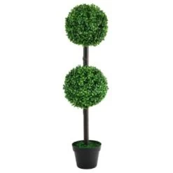 Solar Powered Two Ball Topiary Tree - White LED 93cm