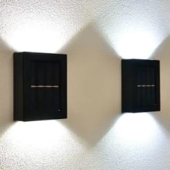 Solar Powered Up/Down Wall Light - White LED 4pk -Magic Garden 379453 4pk solar powered up down wall light cool white leds 2