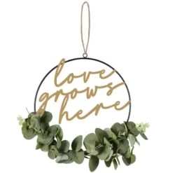 B&M Botanical Garden Hanging Hoop With Slogan -Magic Garden 379615 botanical garden metal hoop with gold wording and leaves love grows here