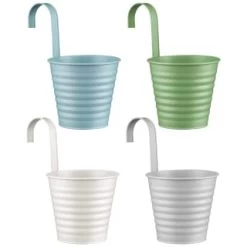 B&M Ribbed Matt Tin Hooked Pot Planter - Grey -Magic Garden 382182 simply garden ribbed tin decorative pot with handle group