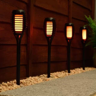Morocco Solar Powered Flame Effect Post Lights 4pk 3 Morocco Solar Powered Flame Effect Post Lights 4pk