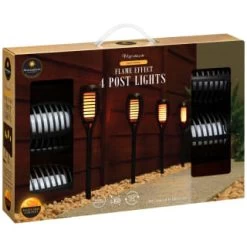 Morocco Solar Powered Flame Effect Post Lights 4pk 9 Morocco Solar Powered Flame Effect Post Lights 4pk -Magic Garden 392878 4 pack morocco solar powered flame effect post lights 21