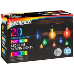 Eveready Mains Powered LED Bulb String Lights 20pk - Multicolour -Magic Garden 392913 eveready 20 mains operated multi colour bulb string lights 1