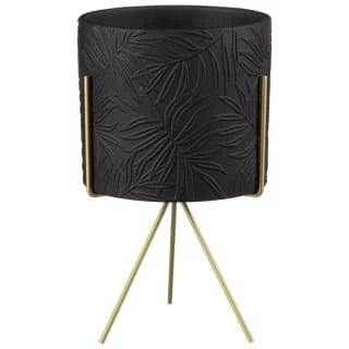 B&M Leaf Embossed Planter On Gold Stand - Black