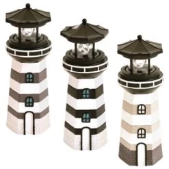 B&M Lighthouse Ornament With Rotating Solar Light - Grey -Magic Garden 393263 lighthouse ornament with rotating solar light group