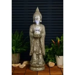 B&M Standing Buddha Ornament With LED Light -Magic Garden 393432 standing buddha ornament with cool white led
