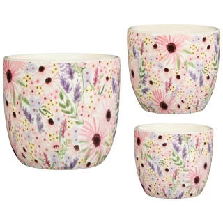 B&M Boho Garden Ceramic Plant Pots 3pk - Flowers 3 B&M Boho Garden Ceramic Plant Pots 3pk - Flowers